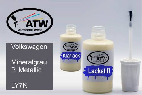 Volkswagen, Mineralgrau P. Metallic, LY7K: 20ml Lackstift + 20ml Klarlack - Set, von ATW Autoteile West.